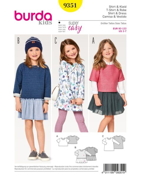 Выкройка Пуловер и платье для девочек 2-7 лет - Burda