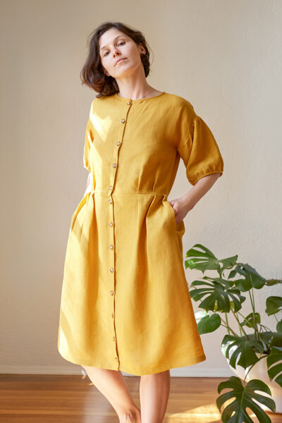 Выкройка Плиссированное платье на пуговицах Anna Rose - Fabrics-store.com